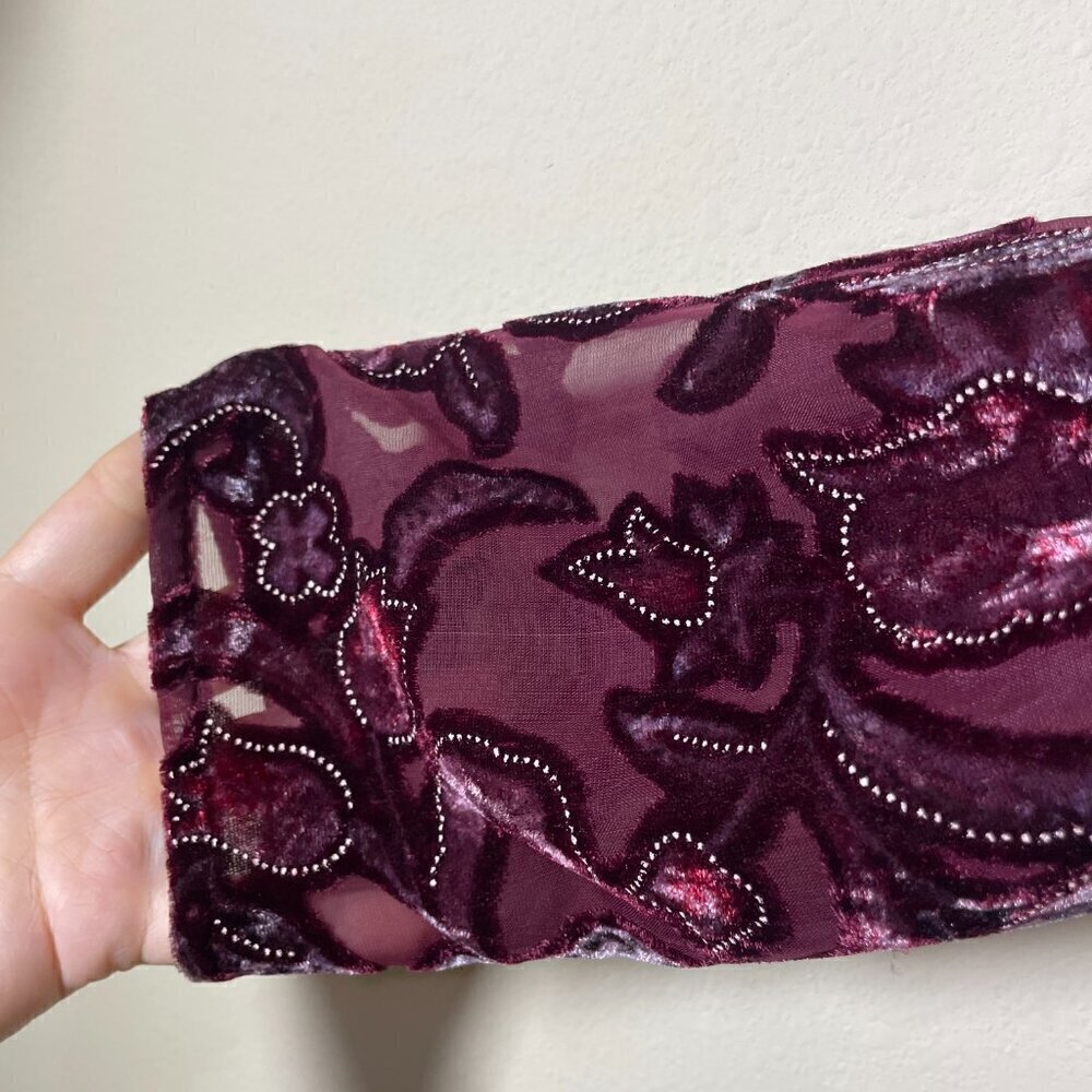 Miss Dorby Women's LS Maroon Floral Velvet Maxi Dress Shoulder Pads Vintage. - Picture 5 of 5